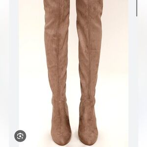 Steve Madden Tan Over the Knee Boots with Suede Material and Medium Heel